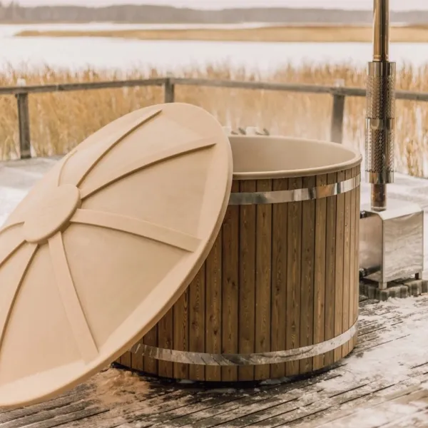 купель шишка с пластиковой вставкой 1700мм (бежевая чаша/темный фасад)